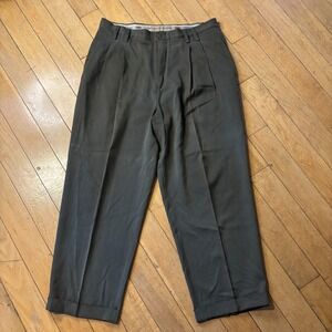 Tommy Bahama Relax High Rise Cuffed Double Pleated 100% Silk Green Pants 36x27